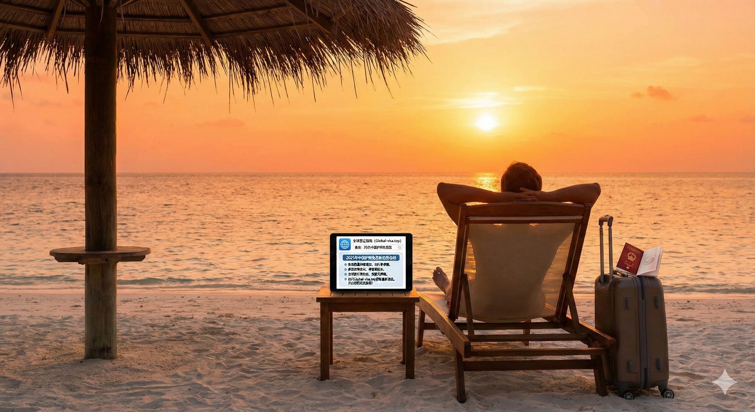 一张现代化的数据可视化地图，展示了亚洲和欧洲地区。地图上用醒目的金色高亮显示了与中国互免签证的国家（如新马泰），用深蓝色高亮显示了单方面免签的欧洲国家（如法德意）。从中国发出的光线连接这些国家，形成一个辐射网络。背景为干净的科技白或浅灰色，配以清晰的图例，风格扁平化且专业，旨在直观展示免签版图的扩张。