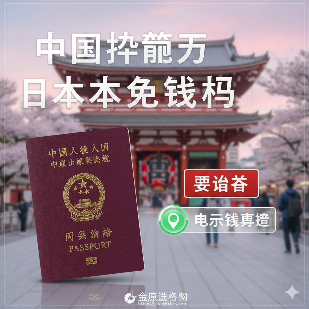 一张极具视觉冲击力的封面图，背景是虚化的日本标志性风景（如富士山或浅草寺雷门），前景清晰展示一本中国由于中华人民共和国普通护照（深红色封面）。在护照旁边，通过全息投影或叠加图形的方式展示一个‘VISA REQUIRED’（需签证）的提示标签，同时配以绿色的‘e-VISA’图标，寓意虽然不免签但电子签便捷。光线明亮柔和，色彩以中国红和樱花粉为主色调，整体风格专业且具有旅游向导感，能够一眼吸引计划赴日游客的注意。