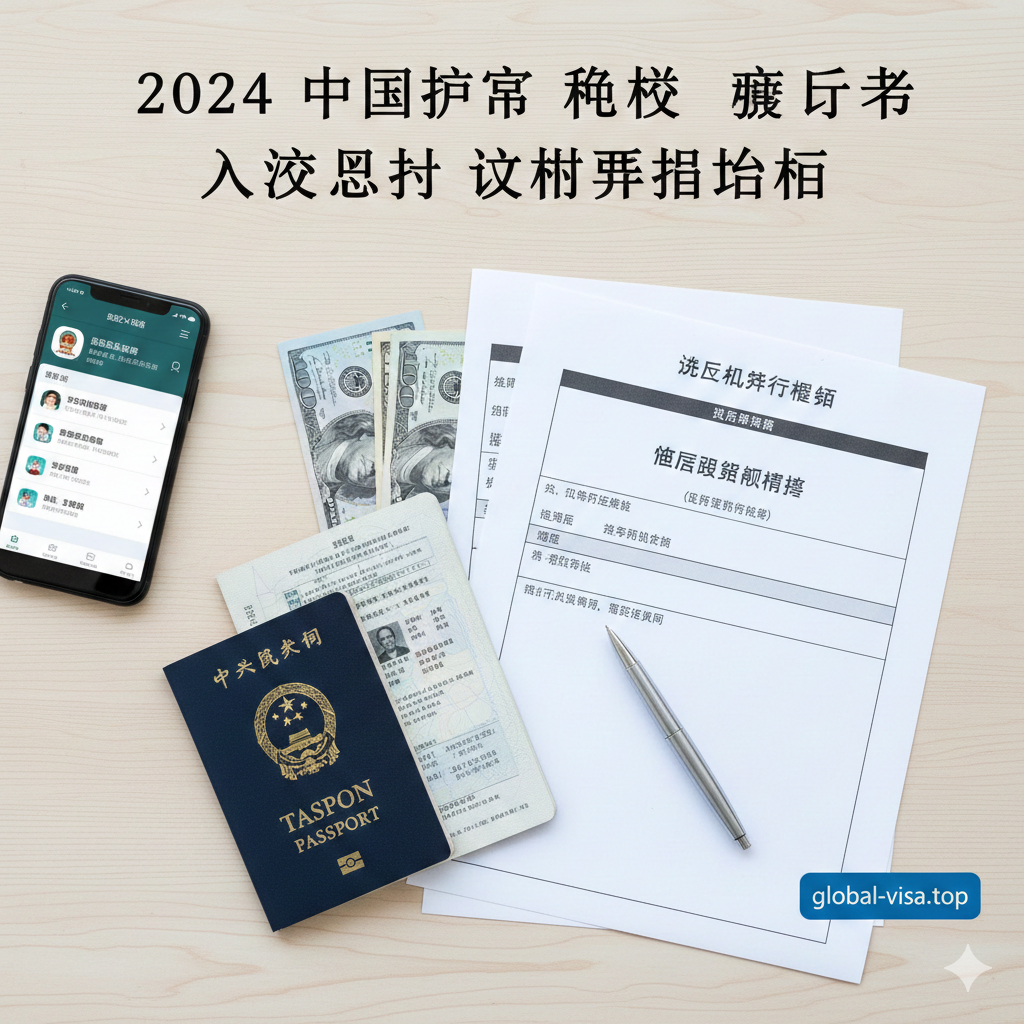 一张俯拍视角的旅行准备实拍风格图片（Flat lay），置于浅色木纹或白色桌面上。画面中心是一本打开的护照，周围整齐摆放着入境必备文件：打印好的往返机票行程单、酒店预订确认函、少量美元现金以及一支钢笔。画面一角可以放一个智能手机，屏幕显示着“电子入境卡”或“健康申报”的界面。光线柔和自然，营造出井井有条、准备充分的氛围，直观地告诉读者“说走就走”也需要充分准备。