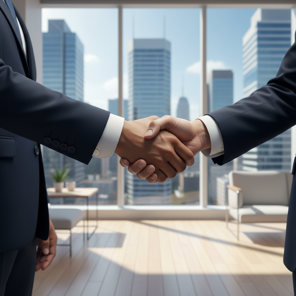 Business people shaking hands in a modern office