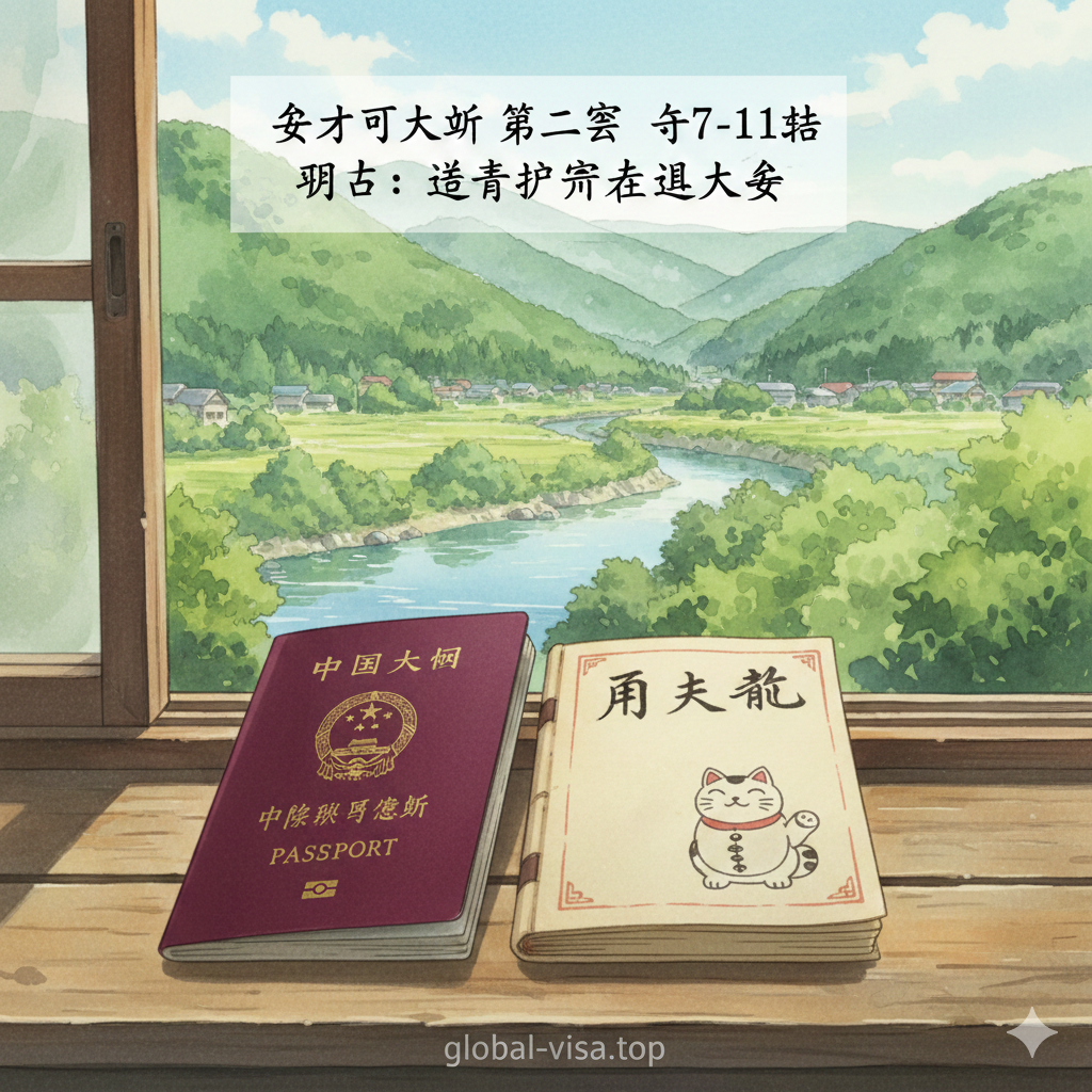 一张充满治愈感的封面图，采用唯美的水彩动漫风格，模仿《夏目友人帐》的色调。画面前景是一本红色的中国护照放置在陈旧的木质窗台上，旁边放着一本手工制作的‘友人帐’复刻本。背景是虚化的熊本县人吉市的乡村风景，翠绿的山林和清澈的球磨川在阳光下闪闪发光。光线柔和温暖，营造出一种‘带着护照去见夏目’的旅行冲动与怀旧氛围。