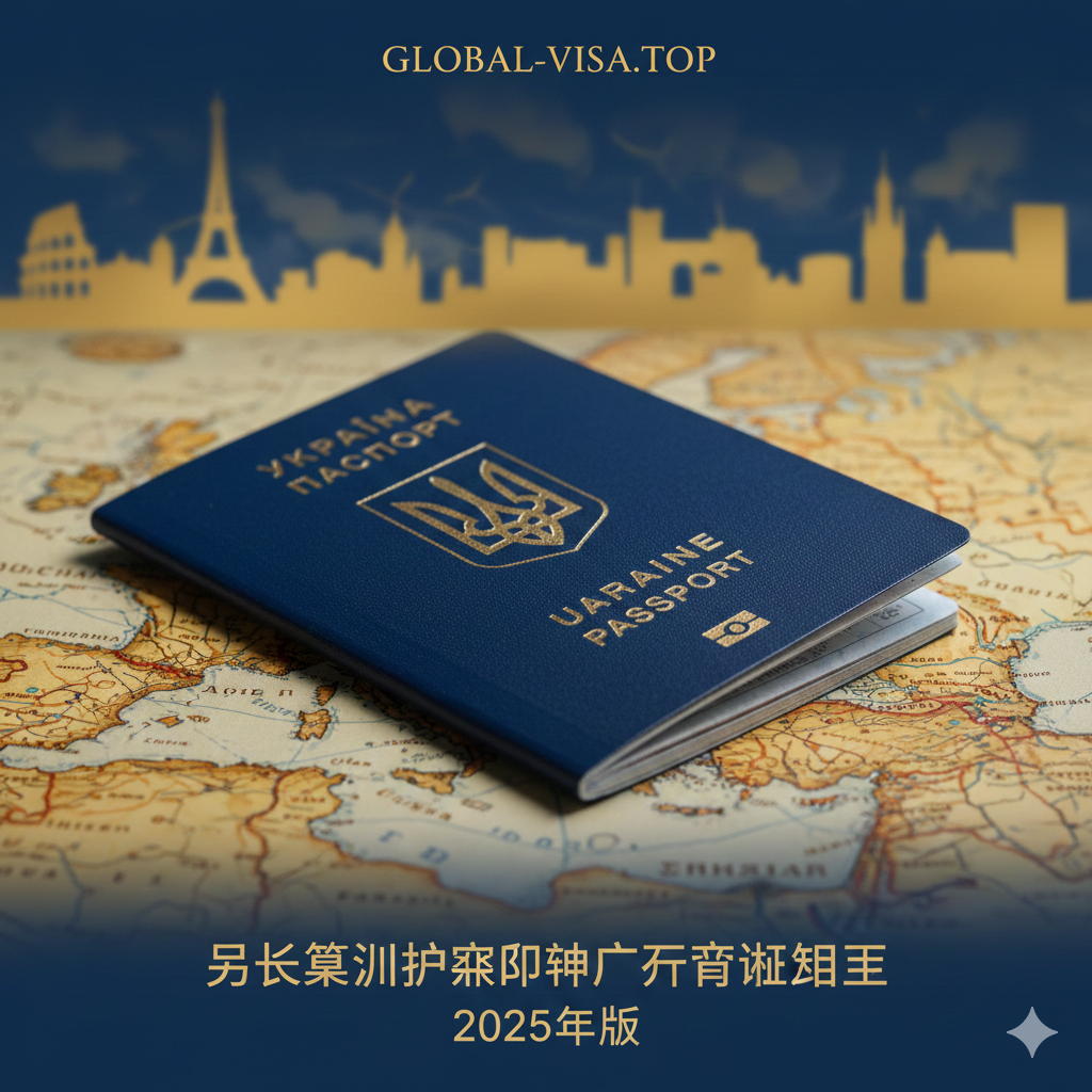 一张极具质感的特写照片,展示2025年版蓝色生物识别乌克兰护照,封面上的金色三叉戟国徽和电子芯片标志清晰可见,并在光线下闪耀微光。护照放置在一张泛黄的复古欧洲地图上,背景虚化显示申根区国家的标志性建筑轮廓(如埃菲尔铁塔或勃兰登堡门),寓意欧洲通行自由。整体光线柔和专业,色调以深邃的皇家蓝和金色为主,突显护照的含金量和官方权威性。