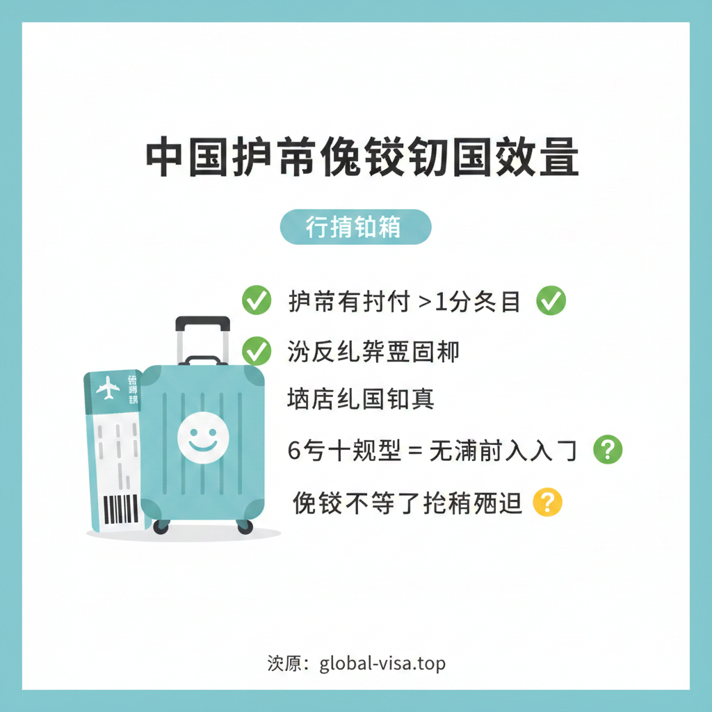 总结性图片，用于文章第六部分FAQ及结语。画面应为一个旅行前的“Checklist”（清单）概念。一个带着笑脸的行李箱或登机牌，旁边列出关键的提醒事项，例如：护照有效期大于6个月、往返机票预订单、酒店预订。以简约的图标（如一个对勾符号或问号）强调避免常见的误区（如“6个月规则”、“不等于无条件入境”）。整体风格为清晰、实用、警示色调适中，帮助读者在旅程开始前进行最终确认，达到总结和提醒的作用。