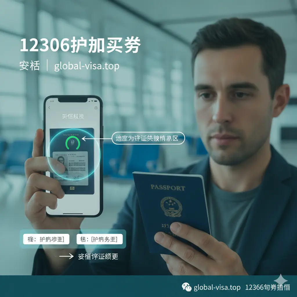 一张详细的步骤演示图片。画面中心是一位外国旅行者手持护照进行人脸识别的特写。护照的机读码区域被柔和的光晕圈出,表示这是填写的关键。手机屏幕显示‘Real-name Verification’字样。背景略微模糊,以引导用户注意力集中在‘护照拍照’和‘姓名填写顺序’这两个教学核心点上,色调采用冷静的蓝绿色,给人以专业且可信赖的引导感。