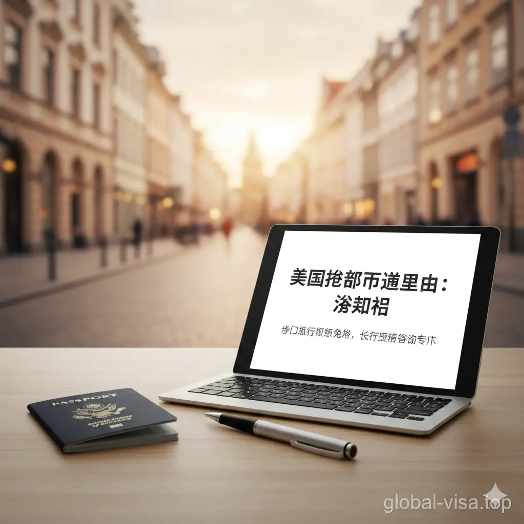一张总结性质的咨询服务图片。画面背景是模糊的欧洲城市街道，前景是一张干净的办公桌，上面放着护照、钢笔和写有‘Expert Visa Advice’的平板电脑。色彩偏向柔和的暖色调，给人以信任和亲切感。构图稳重，右下角预留global-visa.top品牌水印空间，旨在引导有长期停留需求的读者联系专业顾问进行深入咨询。