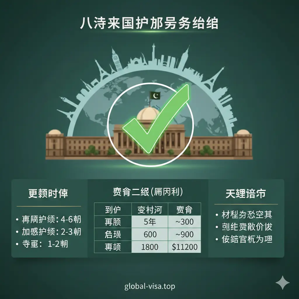 一张整洁的办公桌面场景，展示巴基斯坦护照在线申请流程。桌面上摆放着一台打开官方预约系统的笔记本电脑、一本旧护照、一份CNIC身份证件以及一张规范的白底证件照片。画面采用俯拍视角，光线柔和明亮，周围点缀着一支签字笔和一杯咖啡，营造出清晰、简便、高效的办事指导氛围。