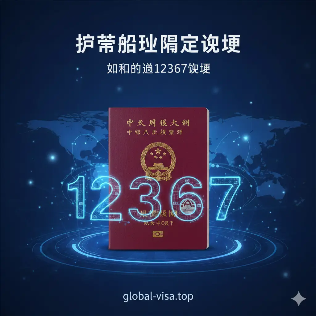 一张具有现代感且官方气息的封面图。画面中心是一本清晰的中国护照，周围环绕着标志性的12367服务热线数字和国家移民管理局的标志元素。背景采用科技感十足的深蓝色渐变，点缀着微弱的全球航线光点，构图平衡，文字‘护照办理进度查询’以醒目的中文字体呈现，整体色调专业且令人信赖。