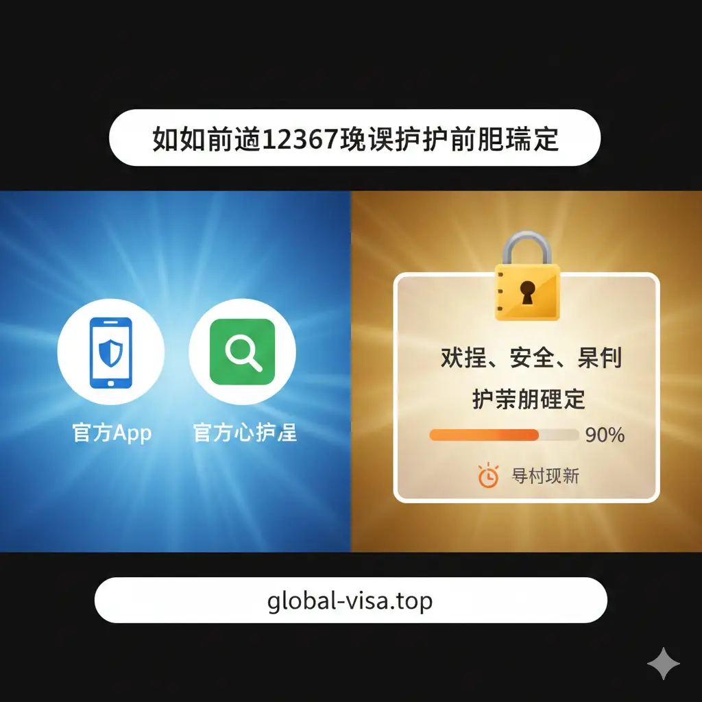 对比图或优势展示图，突出12367相较于第三方的优势。画面左侧展示官方App和小程序的简洁图标，背景散发着信任感的蓝色光辉。右侧通过安全锁、实时更新的进度条等视觉元素，传达‘官方、权威、安全、实时’的核心价值。构图简洁，留白处理得当，使用高清写实结合矢量素材的风格。