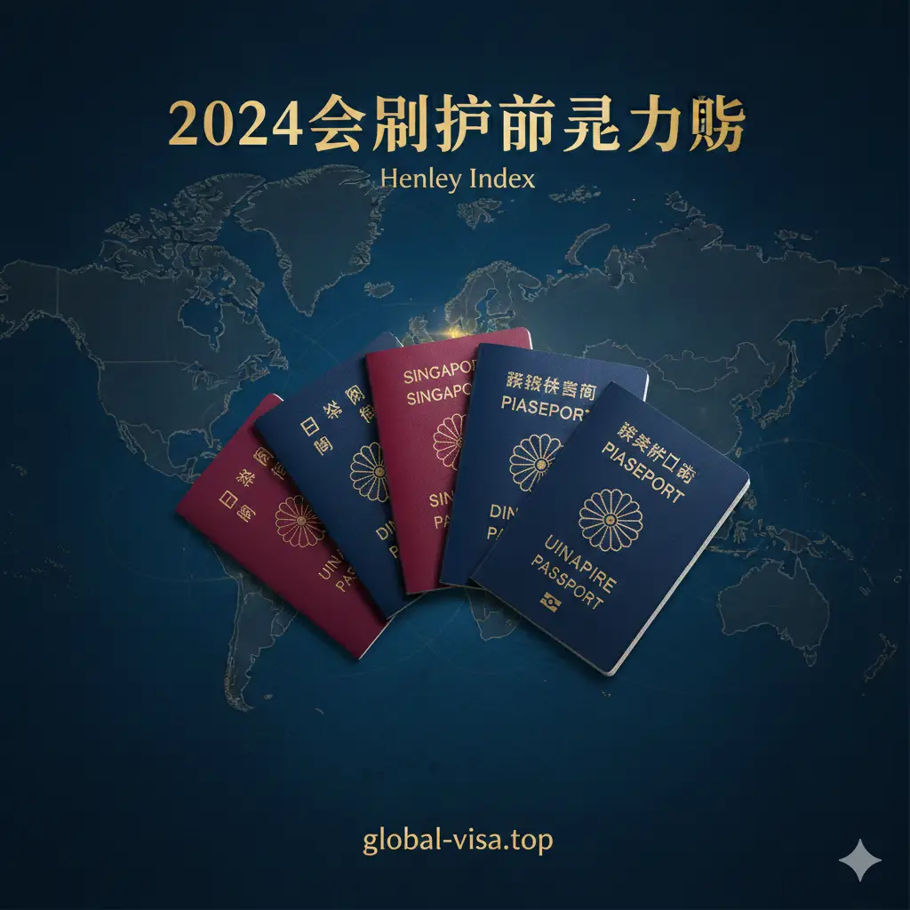 一张极具权威感与高端质感的封面图片。画面中心艺术化地展示了几本全球排名顶尖的护照（如日本、新加坡、欧盟国家护照），它们呈扇形散开，放置在一张深蓝色的复古世界地图纹理背景上。画面中加入微妙的金色光晕效果，象征‘含金量’与尊贵身份。光线采用侧光照明，突出护照封面上的烫金国徽细节，整体色调为深蓝与流金色的搭配，营造出专业、国际化且令人向往的视觉氛围，完美契合‘全球护照排名’的主题。