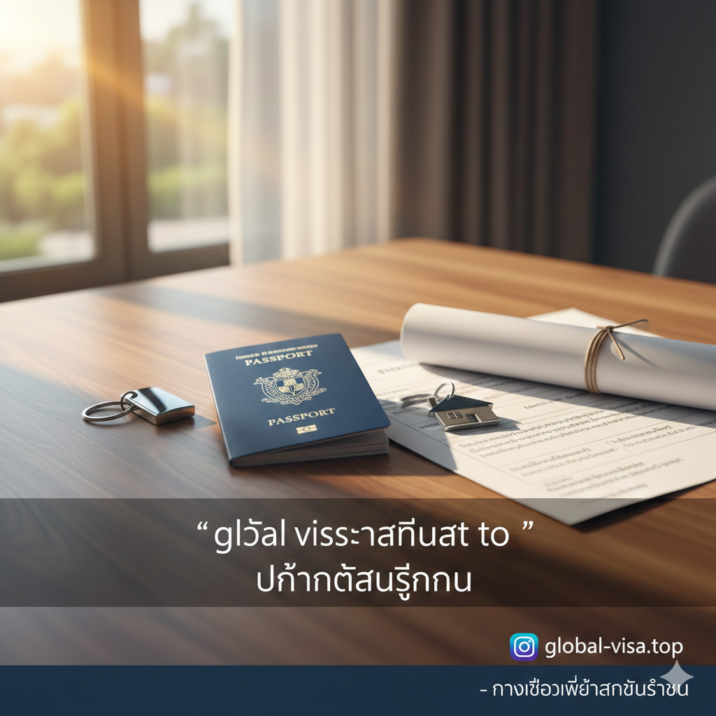 一张富有仪式感的总结图。画面中心是一个精致的木质桌面，上面摆放着安提瓜护照、一把象征新家钥匙、以及一份财富管理规划书。阳光从窗外洒入，营造出一种‘安全感’与‘未来感’。风格温暖且宁静，色调以木质棕、海军蓝 and 阳光金为主。构图采用俯视视角，寓意投资安提瓜护照是资产配置和家庭保障的完美终点，右下角带有global-visa.top的视觉元素。