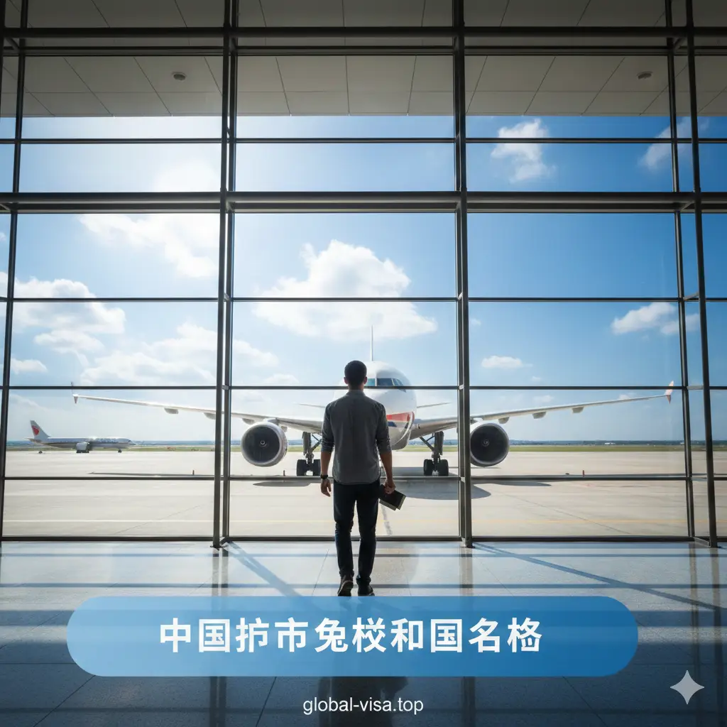 总结性图片。画面展示一个手持中国护照的旅行者背影，正走向机场巨大的玻璃幕墙，窗外是一架正准备起飞的飞机和广阔的蓝天白云。画面底部有一个半透明的渐变条，适合放置总结性文字。整体风格励志且充满向往，色彩明亮，构图开阔，传达出‘说走就走’的自由旅行感，完美呼应文章结尾。