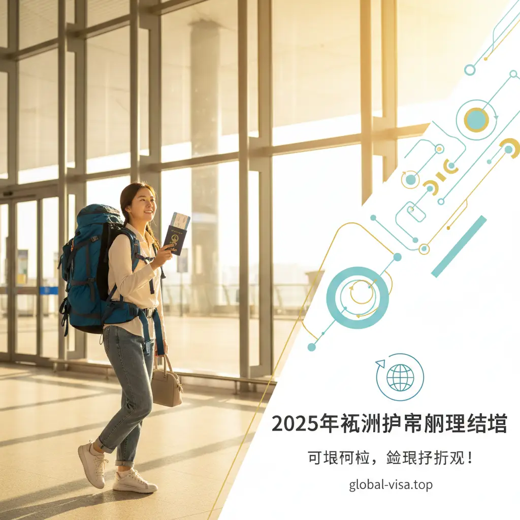 一张温馨且充满希望的总结图。画面展示一名旅行者在福州长乐国际机场背着行囊,手中拿着办好的护照和登机牌,面带微笑准备出发。阳光洒满整个场景,色调明亮欢快。画面右侧留有空间,带有‘流程圆满完成’的暗示性视觉元素,传达出通过提前预约和专业指导后顺利开启全球旅程的喜悦感。