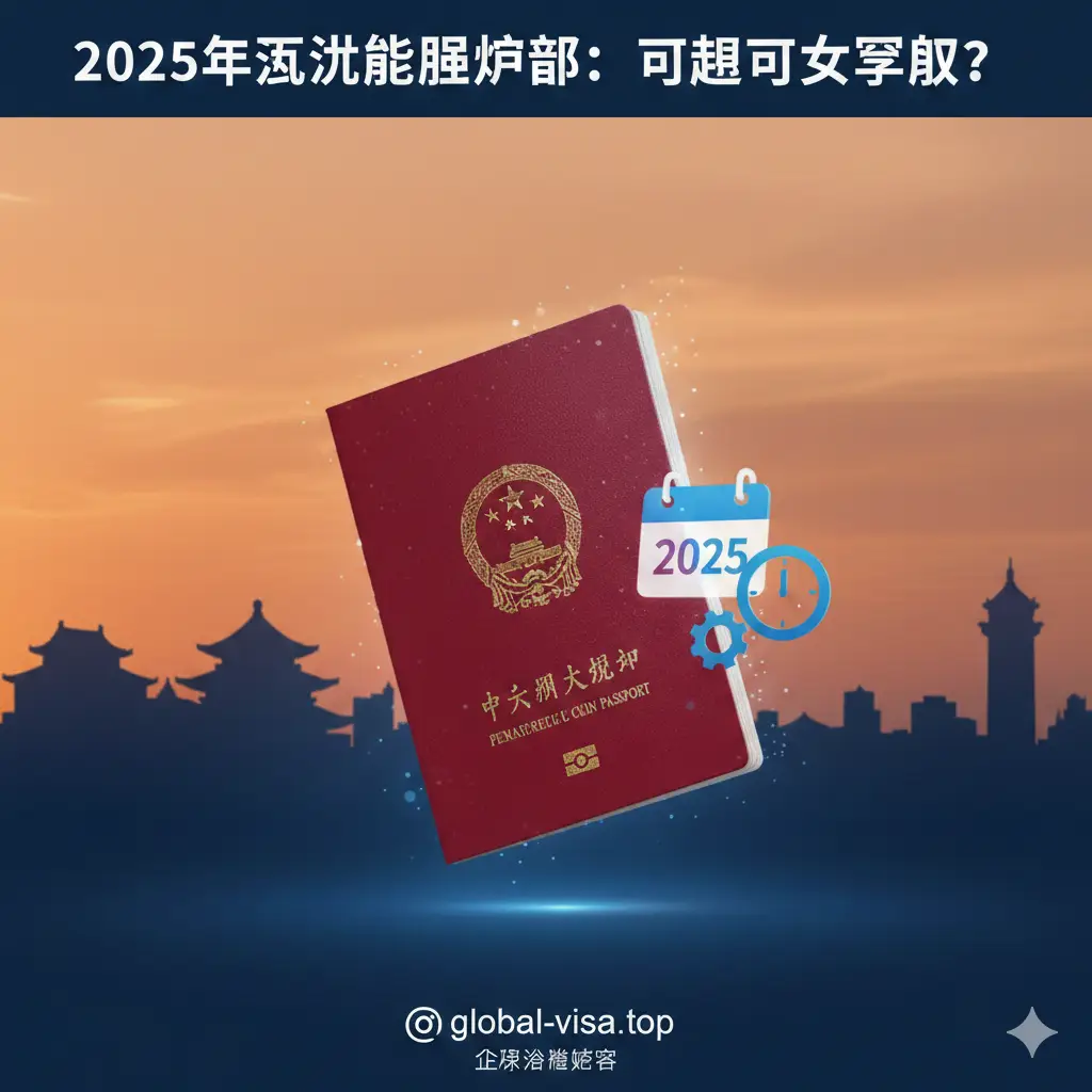 一张具有现代感且大气的封面图。背景是福州市标志性建筑(如三坊七巷或鼓楼)的剪影,色彩采用温暖的日落橘与科技蓝的渐变。画面中心是一个精致的中国护照封面,旁边悬浮着一个带有‘2025’字样的日历和时钟,象征提前预约。整体风格简洁、专业,文字留白处适合叠加标题,营造出权威的办证攻略氛围。