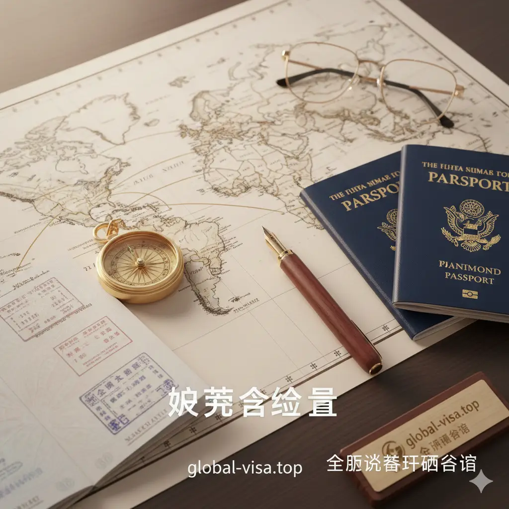 一张代表专业咨询服务的总结性图片。画面展示了一张整洁的高级办公桌，上面放着世界地图、一支高级钢笔、一副眼镜和两本叠放的护照。焦点聚焦在地图上连接不同大洲的航线上，寓意‘连接全球’。光线柔和温暖，营造出值得信赖、稳重且蓄势待发的氛围。图片暗示着global-visa.top作为专业机构，随时准备为客户提供定制化的护照规划方案，作为文章结尾的行动召唤视觉支持。