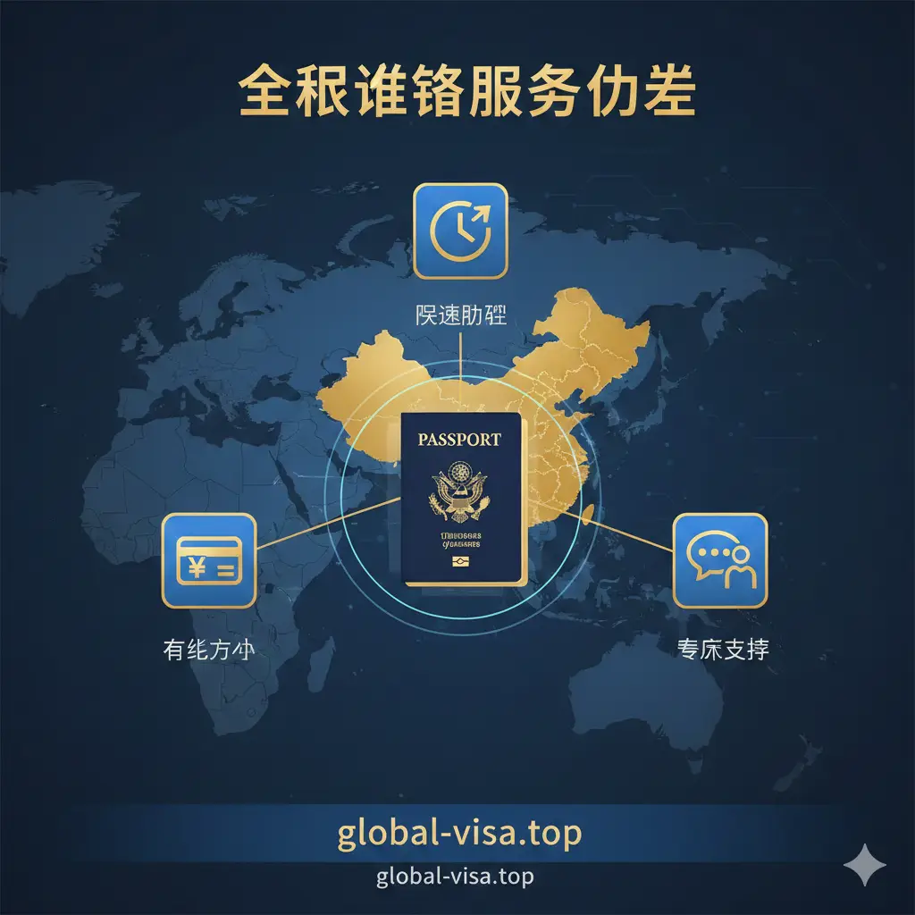 A visual representation of global accessibility for US citizens in Asia. The image shows a stylized map featuring China, Taiwan, and Hong Kong with connecting lines to a US passport icon. Icons representing 'Online Payment', 'Fast Processing', and 'Expert Support' are arranged around the passport. The color scheme aligns with global-visa.top branding, using trustworthy shades of blue and gold. The composition is modern and tech-oriented, symbolizing a bridge between overseas citizens and official government requirements.