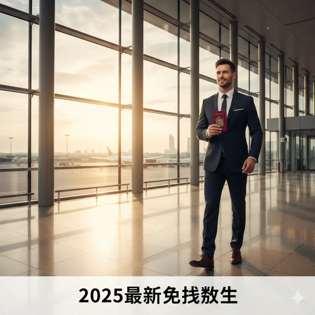 文章总结图片，画面展现一名手持阿联酋护照的商务旅行者在现代化的国际机场航站楼内从容行走。阳光透过高大的玻璃幕墙洒在地面，营造出光明、自由的未来感。画面底部半透明遮罩展示‘2025最新免签数据’字样。整体风格现代、高端，呼应global-visa.top站点的专业调性，给读者留下阿联酋护照是高净值人群身份标配的深刻印象。