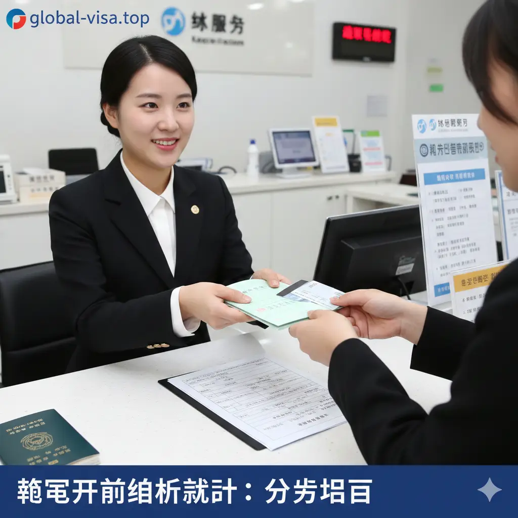 一张描绘韩国银行柜台办理业务的实景风格图片。画面中心是一位穿着制服的韩国银行柜员,面带微笑,正在双手递交一本纸质存折(Passbook)、一张银行卡和一个安全口令卡(OTP)给顾客。柜台桌面整洁,摆放着填写的英文申请表。背景虚化处理,隐约可见韩文的银行指示牌和电子叫号屏,营造出真实、高效且友好的开户现场氛围,消除用户对语言不通的恐惧感。