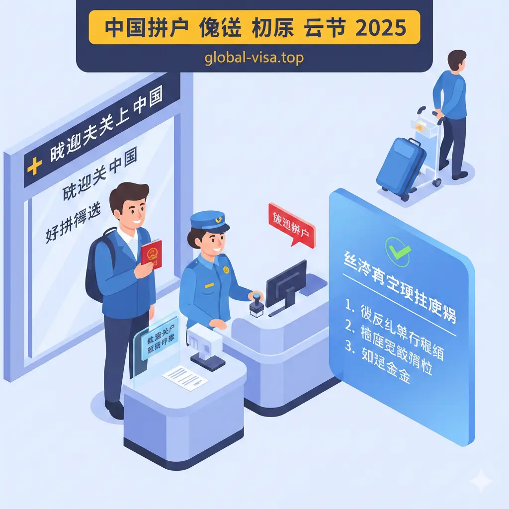 一张实用的入境通关指南插图，描绘了一名持有中国护照的旅客在国际机场海关柜台前的场景。画面右侧以半透明的全息清单形式，列出了顺利通关的“硬性要求”：往返机票行程单、酒店预订凭证和足够的现金。海关人员面带微笑，正在盖章放行，整体氛围轻松高效，消除了用户对边检的紧张感。构图采用等距视角，细节丰富，强调准备充分即可“丝滑入境”的教程意义。