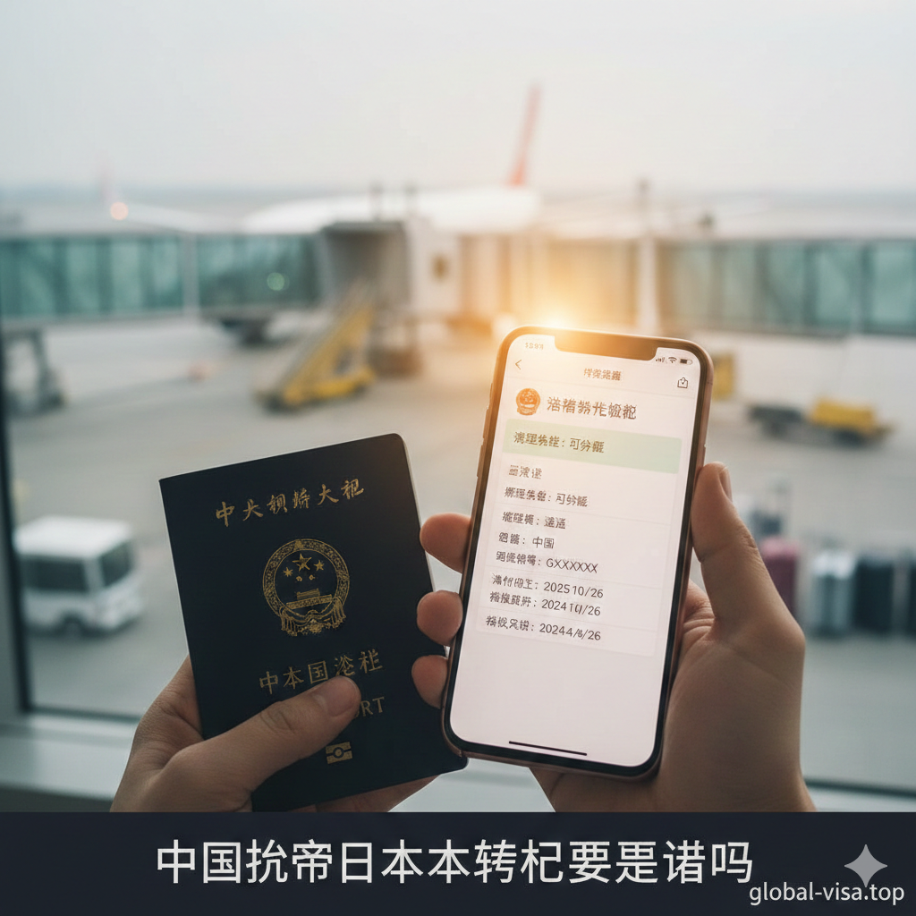 一张充满安全感和解决方案氛围的图片。画面前景是一只手拿着智能手机，屏幕上清晰显示着日本电子签证（e-Visa）的“Visa Issuance Notice”页面，旁边放着一本护照。背景是模糊的登机口景象，阳光洒在签证页面上，象征着提前办理签证带来的顺利通关和安心旅程，呼应文章的总结建议。