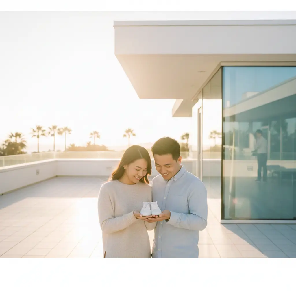 一张高质量的旅游背景图，左侧展示一本深蓝色的美国护照，右侧是老挝标志性的建筑——万象塔銮（Pha That Luang）在金色夕阳下的壮丽景色。画面中央带有醒目的文字‘Laos Visa for US Citizens’。整体色彩明亮且具有专业感，采用大景深构图，体现旅行的期待感与官方权威性。