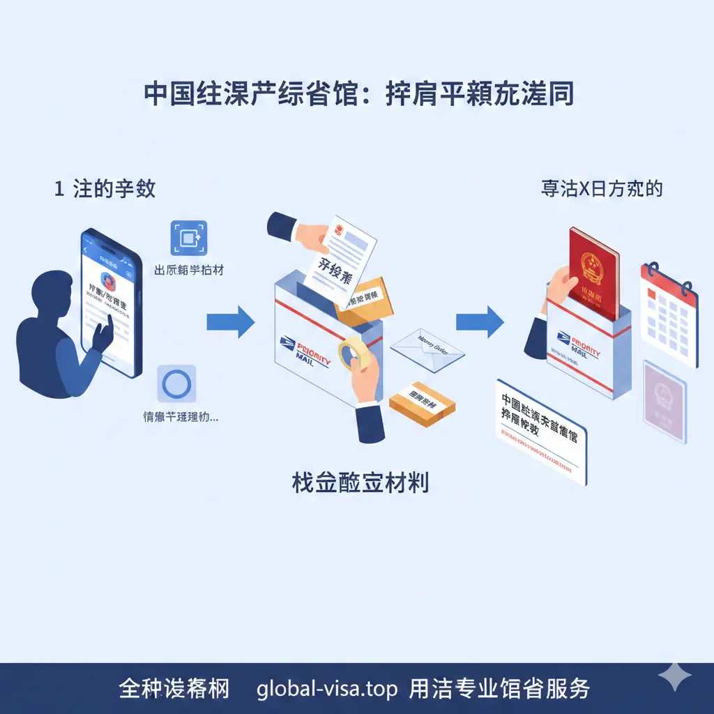 一张清晰的3D等距视角教程图，展示护照更新的标准化流程：从手机提交申请，到准备信封邮寄，再到领取新护照。画面中包含扫描照片、放入Money Order、封口USPS快递袋等写实元素。色彩明亮，使用引导箭头指示逻辑顺序。构图平衡，让读者一眼看清‘线上申请+线下邮寄’的核心环节，具有极强的指导意义。