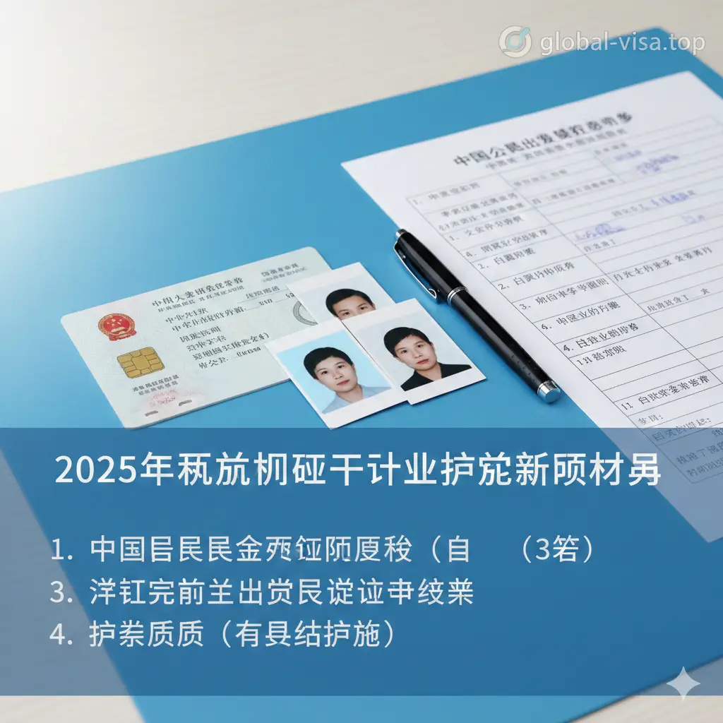 高清特写风格的功能图，重点展示办理护照所需的材料。桌面上整齐摆放着中国居民身份证、干净的白底二寸护照照片、黑色签字笔以及一份出入境申请表。色调以清新的办公蓝和白色为主，采用微距摄影效果，光线柔和，清晰传达出政务办理的严谨与规范感。