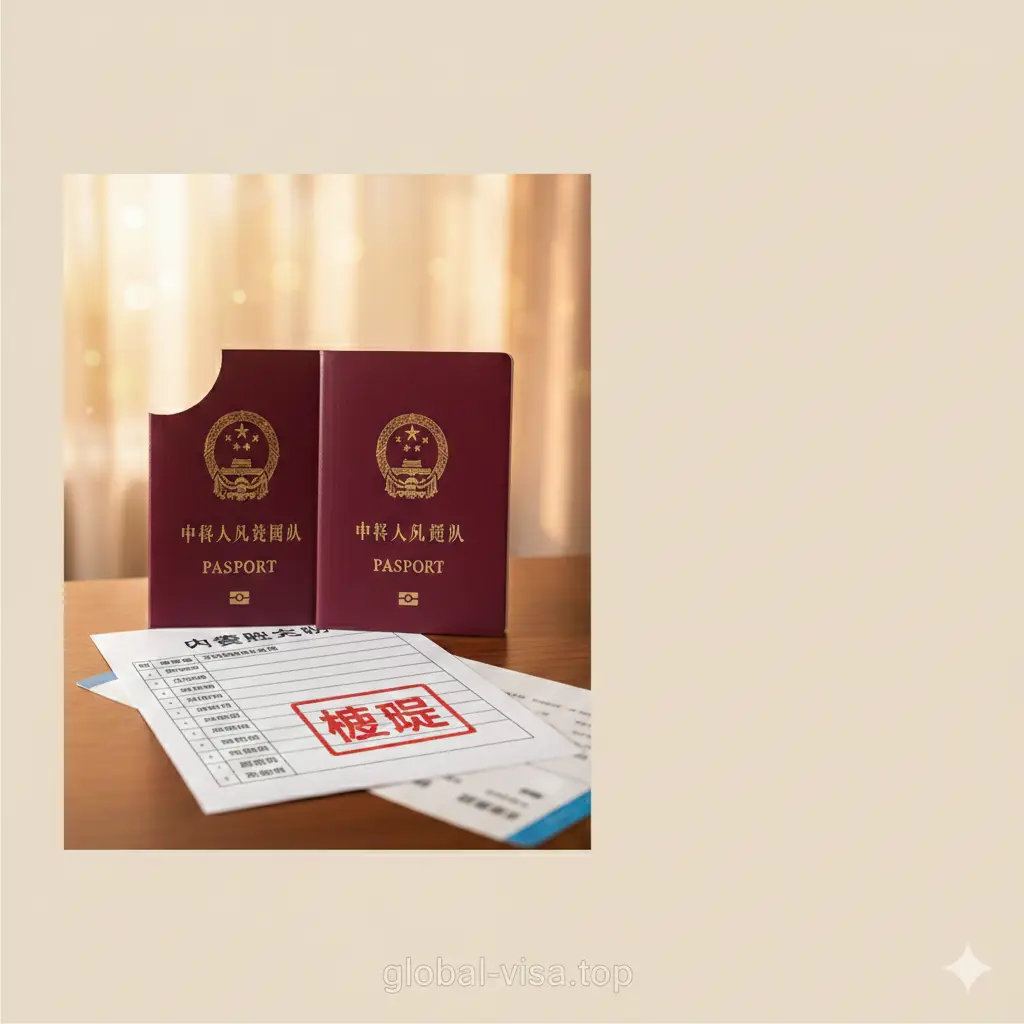 一张充满成就感和终结感的总结图片。画面展示一本已经剪角注销的旧护照与一本崭新的中国护照并排摆放,象征着换发任务圆满完成。旁边是一张盖有‘核准’字样的清单或一张飞往远方的机票。背景光线温暖,给人以安心和可靠的感觉。文字空间充足,适合添加结尾提示,为整个中国护照换发指南画上完美句号。