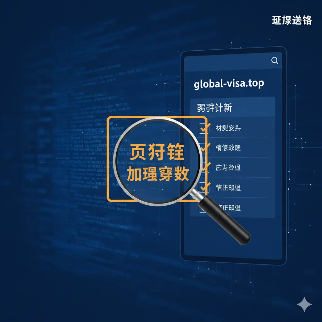 体现专业优势的对比视觉图。画面左侧是模糊凌乱的英文条款细节，右侧是清晰、加粗的 global-visa.top 中文预审清单和带钩的核对表。画面中心出现一个代表专业的放大镜，聚焦在‘零拒签’和‘加急预约’等字样上。色调采用品牌深蓝色与醒目的橙黄色对比，构图具有科技感和信任感，突显出平台解决疑难杂症的专业能力。