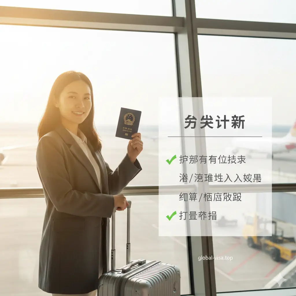 温馨的旅行生活方式摄影图，展示一位旅客在明亮的机场窗边，手持护照和行李箱，脸上洋溢着自信安心的笑容。画面右侧叠印一个半透明的‘出发清单’（Checklist）浮层，第一项‘护照有效期检查’已被打钩。光线自然柔和，营造出准备充分、顺利出行的美好氛围，作为文章结尾，给用户带来安全感和行动指引。