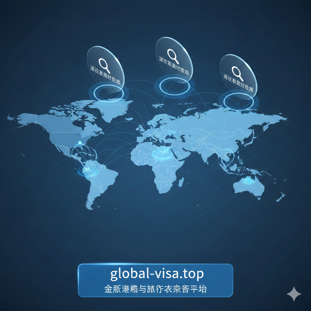 一张聚焦全球转机枢纽的地图可视化图片。地图上高亮标记了新加坡、香港、迪拜等热门转机地，每个地点上方悬浮着一个放大镜图标，显示“过境有效期检查”的字样。地图采用3D等轴测视角，科技感强，不同国家用深浅不同的蓝色区分其护照要求的严格程度（如严格6个月与宽松3个月的对比），视觉元素丰富，体现全球旅行的复杂性与蓝海机会。