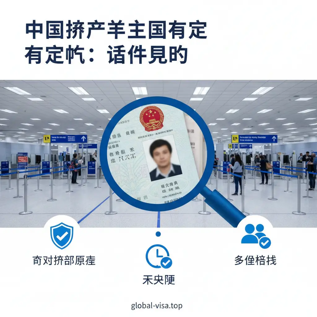 一张展示功能特性的信息图风格图片,背景为现代化的美国机场安检口(TSA Checkpoint)。画面中央是一个醒目的蓝色放大镜,聚焦在护照的身份信息页。旁边配有简洁的图标,展示‘有效护照原件’、‘未过期’以及‘姓名匹配’三个核心要素。色彩以蓝、白、金为主,体现官方权威感与TSA规定的明确性,整体构图层次分明,让读者一眼看清坐飞机所需的关键证件特性。