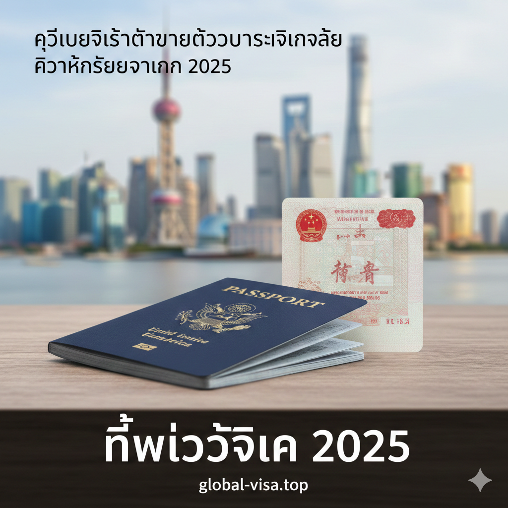A high-quality cinematic cover image featuring a dark blue US passport and a red Chinese visa page placed on a modern wooden desk. In the background, a blurred skyline of Shanghai's Oriental Pearl Tower and Beijing's Forbidden City blend together.