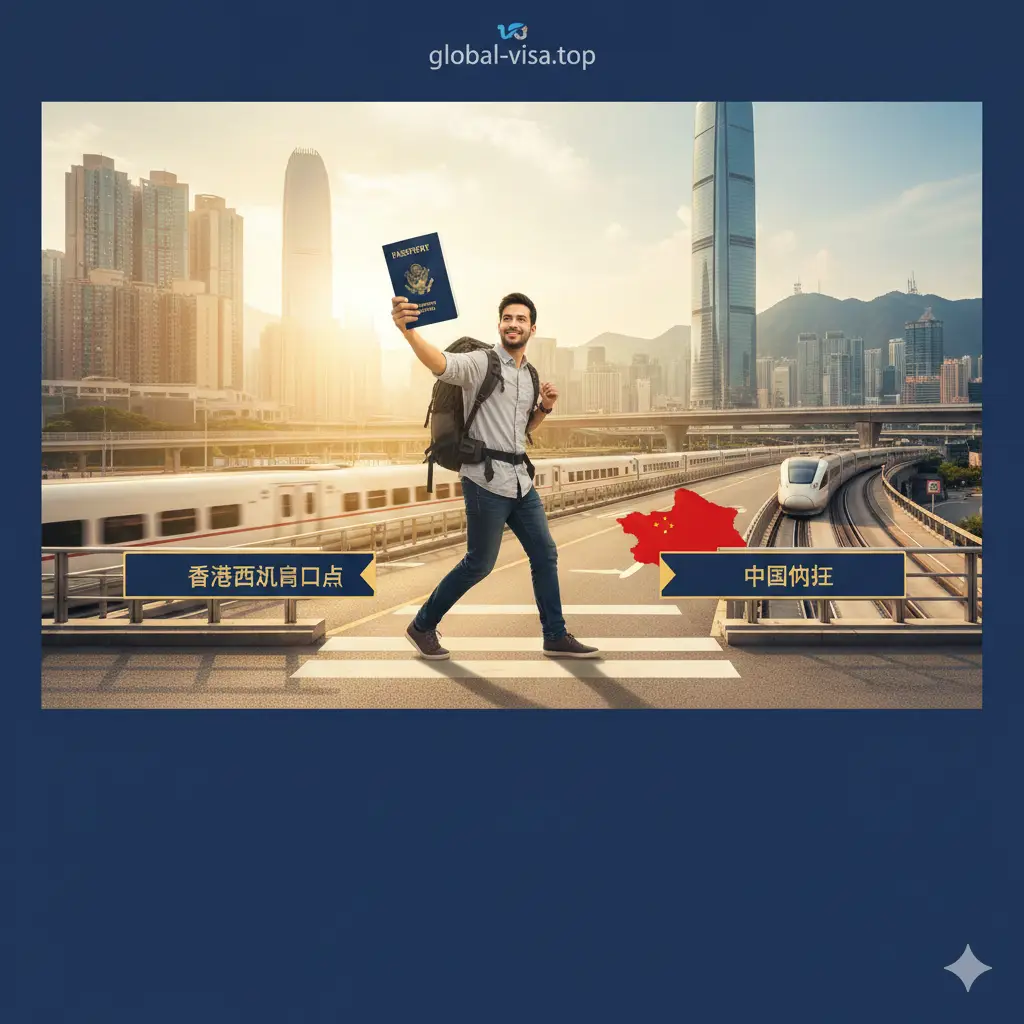 一张高品质的旅游封面图，画面左侧近景展示一本深蓝色的美国护照，放置在英伦风格的木质桌面上。背景是伦敦标志性的景观，如大本钟和红色双层巴士，采用浅景深虚化效果。色调温暖且富有质感，光线柔和，营造出一种高端、国际化且轻松的旅行氛围。构图留白合理，方便在global-visa.top站点上添加标题文字。