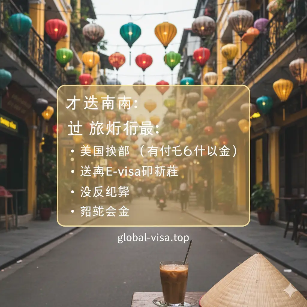 一张富有韵味的总结性图片,展现顺利入境后的美景。背景是充满法式风情的河内老城区街道,悬挂着彩色的灯笼。画面中央是一个旅行清单的半透明浮层,列出了护照、E-visa打印件和机票等关键要素。光影柔和,充满了东南亚的异域魅力,色调丰富且温暖,给读者留下完美的旅行期待,象征着签证办理成功后的轻松旅程。